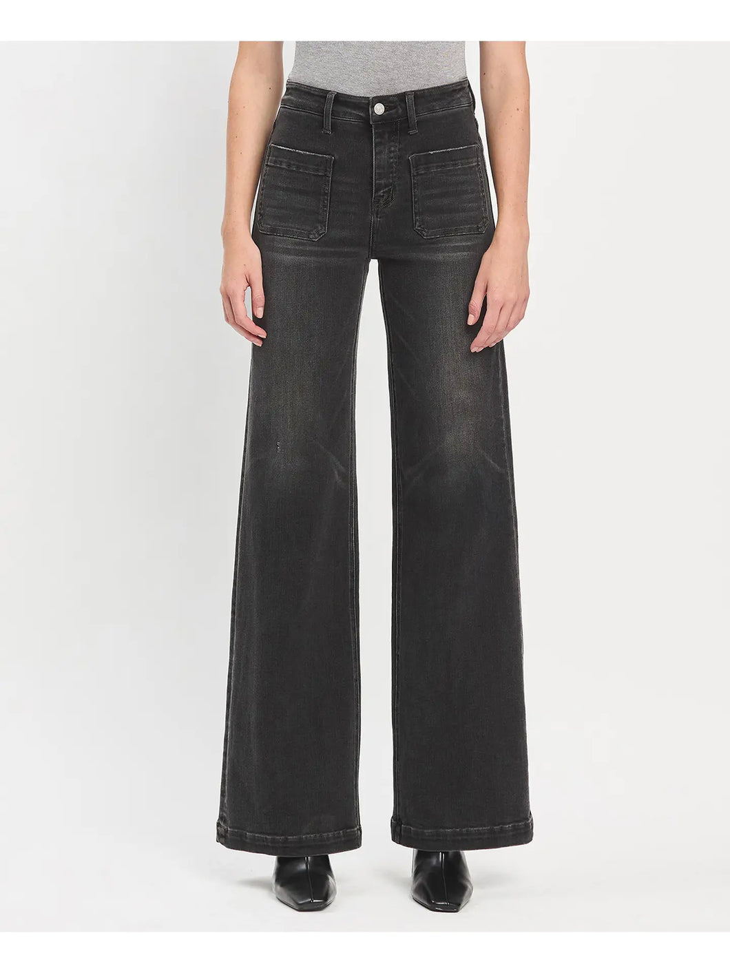 Vervet - High Rise Patch Pocket Black Wide Trouser Jeans T6569