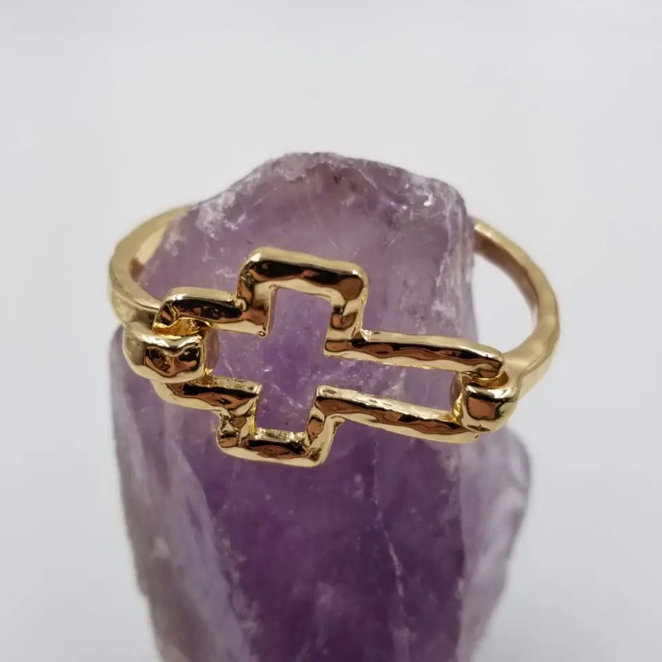 Hammered Cross Cuff Bracelet - Gold
